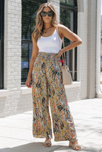 Load image into Gallery viewer, Multicolor Floral Print Shirred High Waist Wide Leg Casual Pants
