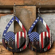 Load image into Gallery viewer, US Flag Pattern Wooden Earrings
