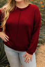 Load image into Gallery viewer, Plus Size Exposed Seam Waffle-Knit High-Low Sweatshirt
