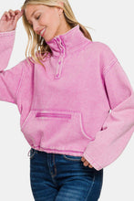 Load image into Gallery viewer, Zenana Acid Wash Fleece Half Snap Sweatshirt with Pocket
