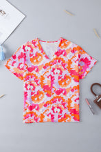 Load image into Gallery viewer, Rose Red Abstract Print V Neck Summer Blouse
