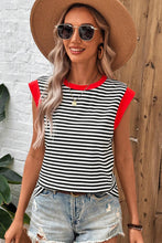 Load image into Gallery viewer, Black Stripe Colorblock Edge Round Neck Tank Top
