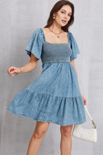 Load image into Gallery viewer, Smocked Square Neck Mini Denim Dress
