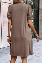 Load image into Gallery viewer, Desert Palm Notched Neck Pleated Puff Sleeve Shift T-shirt Dress
