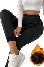 Load image into Gallery viewer, Black Crossed Waist Seamed Leg Thermal Leggings
