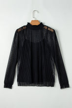 Load image into Gallery viewer, Black Dotty Lace Sheer Mock Neck Long Sleeve Blouse
