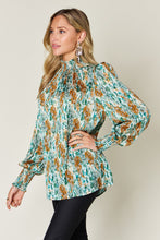 Load image into Gallery viewer, Double Take Full Size Printed Smocked Long Sleeve Blouse
