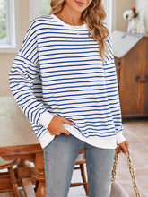 Load image into Gallery viewer, Lovelet Striped Round Neck Long Sleeve Sweatshirt
