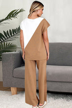 Load image into Gallery viewer, Shiny Two-Tone Round Neck Top and Pants Set
