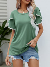 Load image into Gallery viewer, Pom-Pom Trim Flutter Sleeve Round Neck T-Shirt
