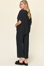 Load image into Gallery viewer, Double Take Full Size Texture Round Neck Short Sleeve T-Shirt and Wide Leg Pants
