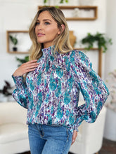 Load image into Gallery viewer, Double Take Full Size Printed Smocked Long Sleeve Blouse
