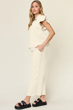 Load image into Gallery viewer, Double Take Texture Ruffle Short Sleeve Top and Drawstring Wide Leg Pants Set
