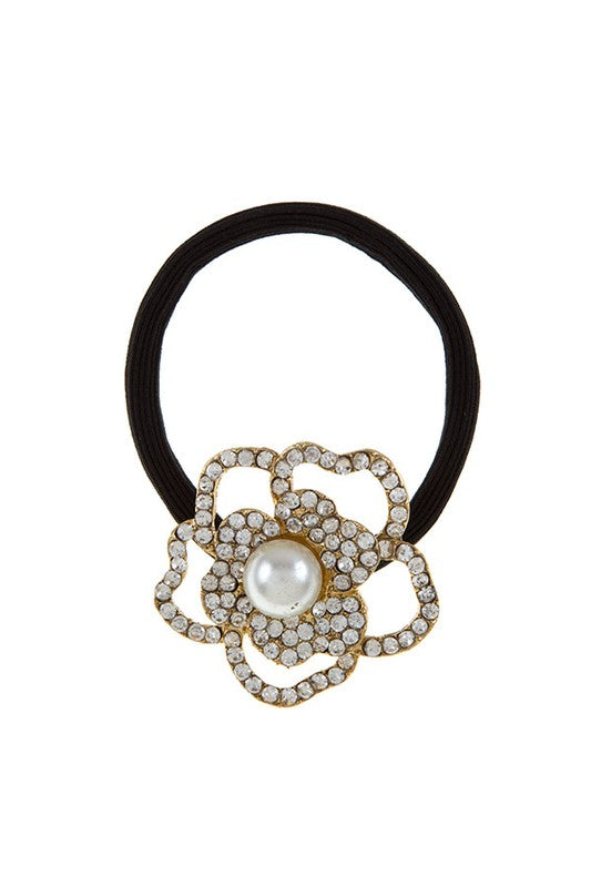 Luxury Rhinestone Pearl Flower Hair Tie