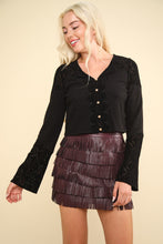 Load image into Gallery viewer, VERY J V-Neck Lace Detail Button Down Crop Ribbed Knit Top
