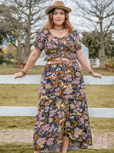 Load image into Gallery viewer, Plus Size Tie Neck Short Sleeve Top and Skirt Set
