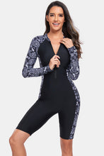 Load image into Gallery viewer, Printed Half Zip Long Sleeve One-Piece Swimwear
