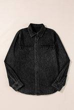 Load image into Gallery viewer, Black Flap Pocket Buttons Collared Jean Jacket
