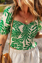 Load image into Gallery viewer, Dark Green Tropical Leaf Print Smocked Crop Top
