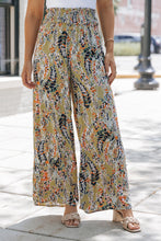 Load image into Gallery viewer, Multicolor Floral Print Shirred High Waist Wide Leg Casual Pants
