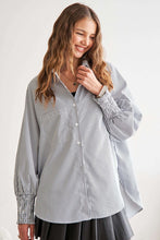 Load image into Gallery viewer, ADORA High-Low Striped Button Down Smocked Lantern Sleeve Shirt
