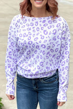 Load image into Gallery viewer, Purple Leopard Print Boat Neck Drop Shoulder Waffle Knit Plus Size Top
