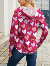 Load image into Gallery viewer, Heart Drawstring Dropped Shoulder Hoodie
