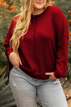 Load image into Gallery viewer, Plus Size Exposed Seam Waffle-Knit High-Low Sweatshirt
