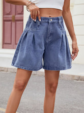 Load image into Gallery viewer, Ruched Half Elastic Waist Denim Shorts
