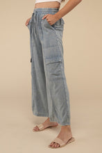 Load image into Gallery viewer, Washed Linen Elastic Band Waist Cargo Pants
