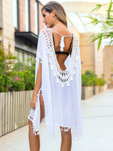 Load image into Gallery viewer, Tassel Cutout Half Sleeve Cover-Up
