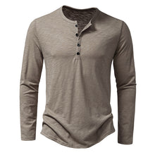 Load image into Gallery viewer, Men&#39;s Long-sleeved Fashion Casual Solid Color Pullover Button T-Shirt Top
