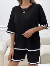 Load image into Gallery viewer, Contrast Trim Round Neck Top and Shorts Set
