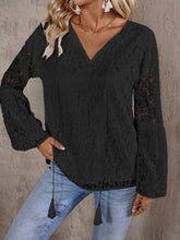 Load image into Gallery viewer, Lace Tie Neck Long Sleeve Blouse
