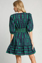 Load image into Gallery viewer, Umgee Ribbon Print Frill Contrast Velvet Trim Half Sleeve Dress
