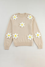 Load image into Gallery viewer, Crochet Flower Round Neck Long Sleeve Sweater
