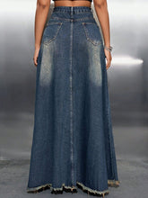 Load image into Gallery viewer, Raw Hem High Waist Denim Skirt with Pockets
