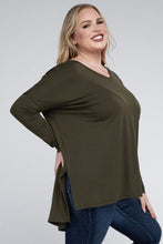 Load image into Gallery viewer, Plus Dolman Sleeve V-Neck Side Slit Hi-Low Hem Top
