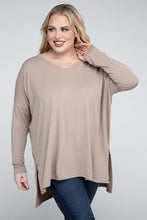 Load image into Gallery viewer, Plus Dolman Sleeve V-Neck Side Slit Hi-Low Hem Top
