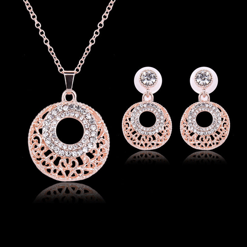 2pc Bridal - Rose Color - Full Diamond Necklace + Earrings