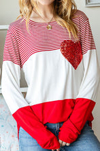 Load image into Gallery viewer, Striped Heart Sequin Long Sleeve T-Shirt
