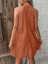 Load image into Gallery viewer, Eyelet Grecian Neck Mini Dress
