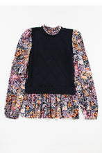 Load image into Gallery viewer, Black Contrast Floral Sleeve Peplum Sweater
