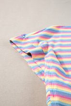 Load image into Gallery viewer, Pink Stripe Rainbow Tee Tasseled String Wide Leg Pants Set
