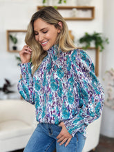 Load image into Gallery viewer, Double Take Full Size Printed Smocked Long Sleeve Blouse
