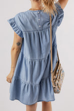 Load image into Gallery viewer, Beau Blue Ruffle Short Sleeve Tiered A-line Denim Dress
