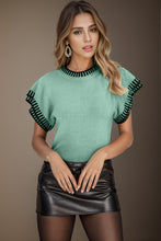 Load image into Gallery viewer, Contrast Trim Round Neck Short Sleeve Knit Top
