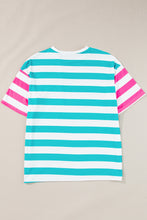 Load image into Gallery viewer, Blue Stripe Contrast Patch Pocket Drop Sleeve T Shirt
