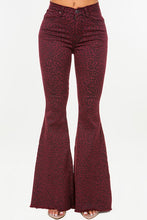 Load image into Gallery viewer, Leopard Bell Bottom Jean in Burgundy- Inseam 32
