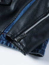 Load image into Gallery viewer, Men&#39;s Patchwork Diagonal Zipper Collared Denim Jacket
